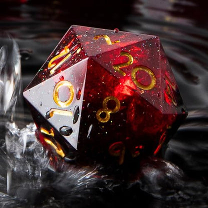 Single D20 Dice - 22mm, 20 Sided D&D Dice for Dungeons and Dragons, DND Dice with Resin Sharp Edge, Handmade Polyhedral for RPG, Roleplaying Games MTG Table Games(Black Red) - color: D20-black Red