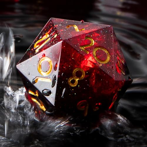 Single D20 Dice - 22mm, 20 Sided D&D Dice for Dungeons and Dragons, DND Dice with Resin Sharp Edge, Handmade Polyhedral for RPG, Roleplaying Games MTG Table Games(Black Red) - color: D20-black Red