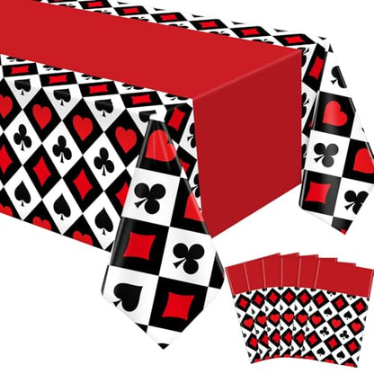 6Pcs Poker Tablecloth Casino Theme Party Tablecloth Las Vegas Table Cover Playing Card Casino Night Party Table Cloths Poker Theme Decor of 51X86IN