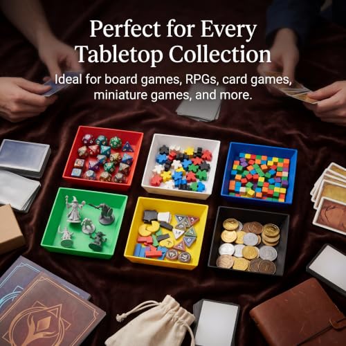Board Game Token Trays – Stackable Plastic Game Piece Organizers, Dice, Cubes, Coins & Components – Color Coded Tabletop Gaming Accessory for Family Game Night, RPG & Strategy Games (6)