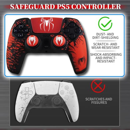 Non-Slip Silicone Cover for PS5 Controller with Thumbstick Caps x 2 & Sticker x 1(Spider Theme) - color: 5