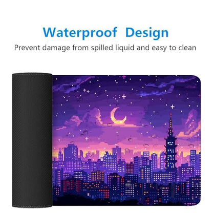 Japanese Anime Gaming Mouse Pad Pixel City Skyline Neon Large Gaming Mouse Mat with Stitched Edges,Non-Slip Waterproof Rubber Base Mous Mat 31.5"x11.8" Office Computer Keyboard Laptop Home - color: Japanese Anime_011, size: 11.8" x 31.5"