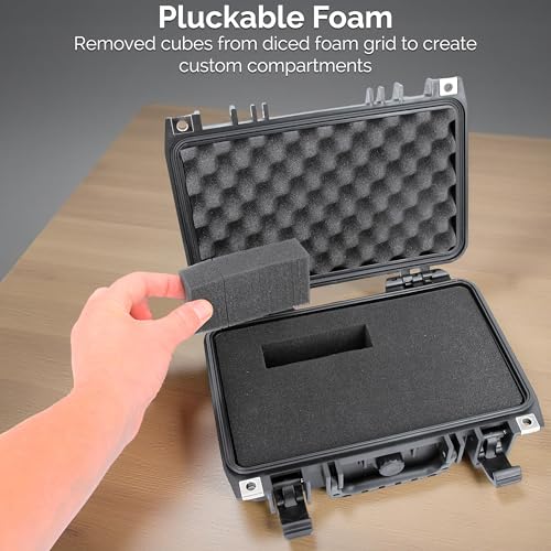 CASEMATIX 12" Waterproof Hard Case with Customizable Foam for Portable Electronics, Tools and Accessories - Hard Shell Plastic Case with Pre-Diced Travel Case Foam Interior - size: 12"