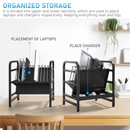 Chromebooks Charging Station 12-Slot Open Charging and Storage Rack with Leveling Feet for iPads, Tablets and Laptop Computers – Ideal for Classrooms, Offices, and Libraries