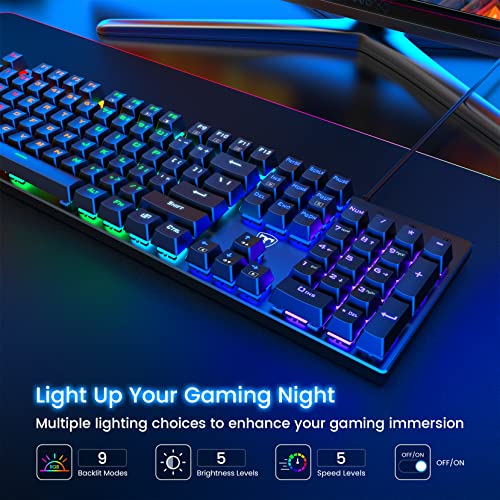 RisoPhy Mechanical Gaming Keyboard, RGB 104 Keys Ultra-Slim LED Backlit USB Wired Keyboard with Blue Switch, Durable Abs Keycaps/Anti-Ghosting/Spill-Resistant Computer Keyboard for PC Mac Xbox Gamer - color: Classic Black