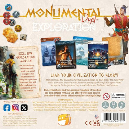 Funforge: Monumental Duel - Exploration - Civilization Deck-Building Board Game, Strategy Game, Combine Or Standalone, Ages 10+, 2 Players, 60-90 Min - style: Exploration
