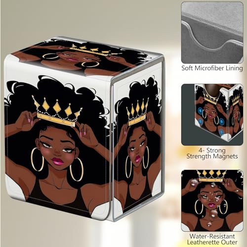 Card Deck Box, Card Storage Box Fits 100+ Single Sleeved Cards, Large Capacity PU Leather Card Storage Box with Strong Magnet for Magic Commander TCG CCG, African Black Girl - color: African Black Girl