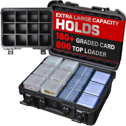 Graded Card Case Storage Box, Extra Large Trading Card Box, PSA Slab Case | Waterproof Trading Card Storage Box with 8 Adjustable Dividers; Fits BGS, SGC, CGC, CSG Slabs, Top Loaders & Magnetic Holders - color: Extra-Large Capacity / Black