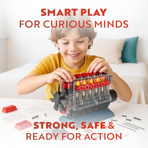 Playz Working Inline 6 Engine Model Kit - Build Your Own Mini Engine kit | that runs for Adults and Kids 8+ Large Engine Building Blocks STEM Engineering kit, Visible Real Engine model Kit that Works - style: Inline 6