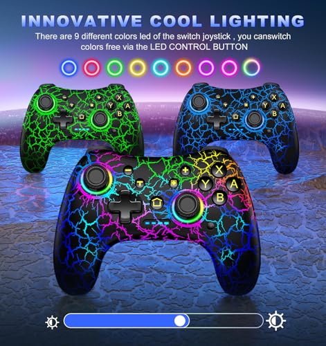 Hall Effect Switch Controller for Nintendo Switch/Switch 2/Lite/OLED, Gammeefy Wireless Switch Pro Controller Compatible with PC/Android/iOS, 9 Color Adjustable LED Switch Remote with App & Programmable - color: Black