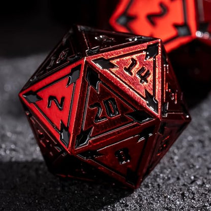 UDIXI Red Metal Dice Set D&D, Heavy Metal DND Dice Set for Tabletop Games | 7-Pieces, Lozenge Pattern, Zinc Alloy, Gorgeous Metal Gift Case, DM Gift, for RPG Dungeons and Dragons Role Playing Games - color: Red
