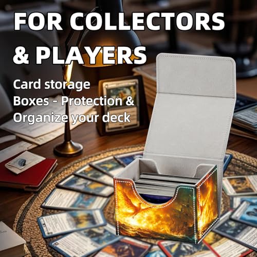 Trading Card Storage Box, Holds 100+ for MTG Cards, PU Leather with Magnetic Closure, Phoenix and Pirate Ship Fantasy Durable Deck Box for Magic the Gathering, Trading Card Games - color: Phoenix and Pirate Ship Fantasy