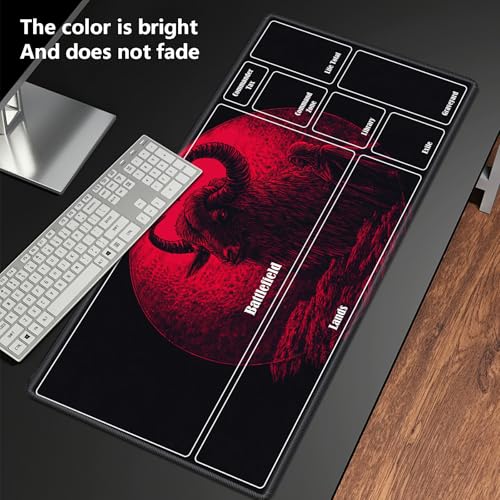 MTG Playmat with Zones, TCG Card Game Play Mat with Stitched Edges, Non-Slip Rubber Base Gaming Desk Mat, Smooth Surface 24 x 14 Inch, Dark Gothic Sheep - color: Dark Gothic Sheep, size: Zone 1