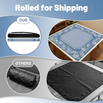 Anti Slip Mahjong Mat for Table 32.4" x 32.4" - Noise Reduction Rubber Base Game Mat with Carrying Bag, Waterproof Portable Table Cover for Poker/Cards/Board Games/Tile Games-Blue - color: Fl-blue