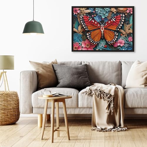 1000 Piece Jigsaw Puzzle for Adults, Butterfly Puzzle | Butterfly Paper-Cutting Art with Unique-Shaped Pieces and Vibrant Floral Details, 26.6 x 19.2 in - color: Butterfly Blooms