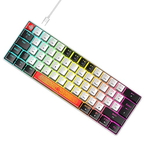 LexonElec 60% Wired RGB Gaming Keyboard,62 Keys Compact Mechanical Keyboard New Degsin Keycaps,Detachable USB Type-C,Blue Switch 18 LED Chroma Backlit for Typists and Gamers-White/Black - color: White&Black