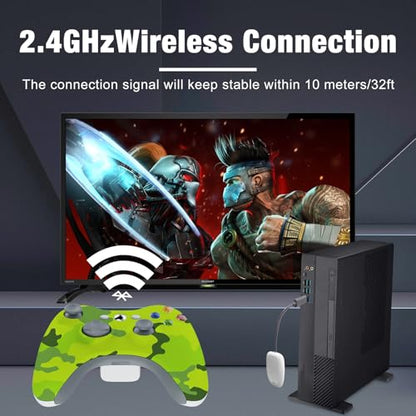 Wireless Controller for Xbox 360,Gamepad for Xbox 360 & Slim Console,Green | 2.4GHZ Game Joystick,Double Vibration,No Audio Jack