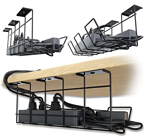 Compact Under Desk Cable Management Tray - Cable Organizer for Wire Management, Desk Wire Organizer, Cable Tray - Black Set of 2x12 - color: Black, size: 12in (2-Pack)