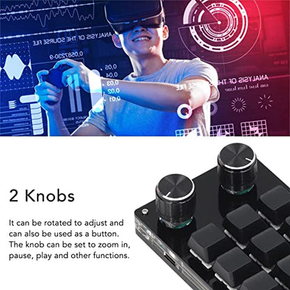 Programmable Mechanical Keypad, 12 Keys with 2 Knobs, USB One Handed Gaming Keyboard for PC, Macro Keypad, Office & Work
