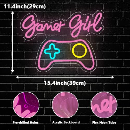 Gamer Neon Sign,Gaming Neon Sign for Gamer Room Decor LED Lights Girl's Bedroom Wall Decor Gamepad Dimmable Neon Gaming Sign for Party Decorations Girl Gifts USB Powered(15.4"*11.4") - style: Game Girl