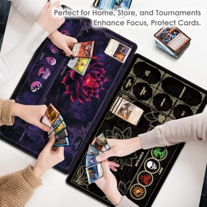 MTG Playmat with Zones – Lotus Sketch 24x14 Card Game Mat for Magic The Gathering, Stitched Edge, Non-Slip Rubber Base with Prismatic Playmat Tube – Dark Blood Lotus - color: Crimson Lotus