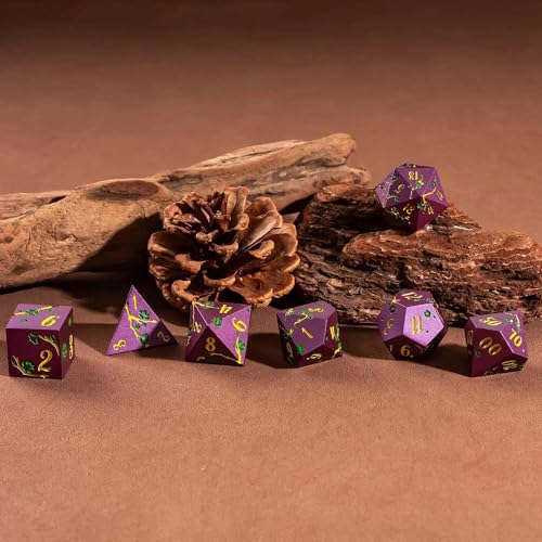 UDIXI DND Metal Dice Set Purple, Flower Solid Metal RPG Dice Set for D&D | Green Flower, Metal Case Packaging, Heavy Metal Dice, D&D Gift, for Dungeons and Dragons Role Playing Games Tabletop Games - color: Flower/Purpleyellow