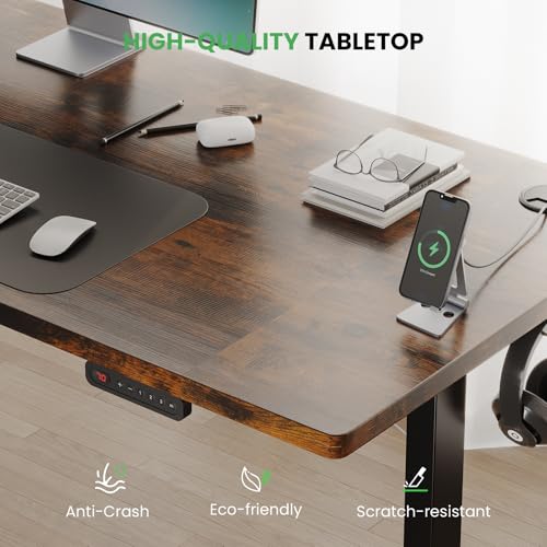 Brown 47x24 in Electric Standing Desk, 0.8 Inch Thick Tabletop | Holds 200lbs, Sit Stand, 3 Memory Height Adjustment, Extra Deep Table Top, Black Frame - color: Rustic Brown Top / Black Frame, size: 47 x 24 Inch