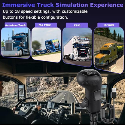 USB Truck Simulator Shifter for PC – 18-Speed ats shifter Compatible with Logi-tech G25/G27/G29/G920 & Thrustmaster TH8A, ETS2 Sim Racing Gear Shift Knob, USB Shifter for american truck simulator Pc