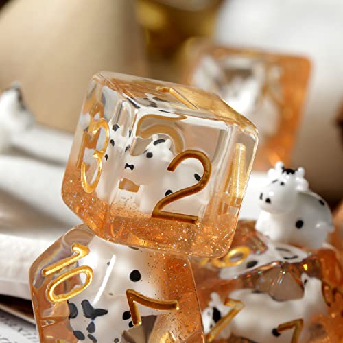 Cow DND Dice, DNDND 7PCS Resin D&D Die with Velvet Bag for Dungeons and Dragons Role Playing Games and Tabletop Games（Cow - color: Cow