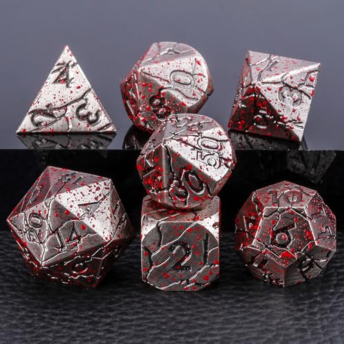 Bloodstained Metal DND Dice Set Blood Polyhedral D&D Dice for Dungeons and Dragons TTRPG RPG D&D Dice Gift Box - color: Antique Bloodstain