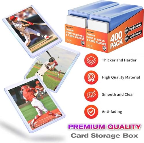600 Pack Card Sleeves Hard Plastic, Arjiekwei 3"X 4" Baseball Cards Protectors Plastic, Premium Card Holder for Trading Sports Baseball Football Game Cards (300 Hard + 300 Soft) - size: 300 Hard Sleeves + 300 Soft Sleeves