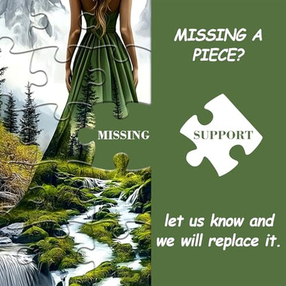Impossible Puzzles for Adults 1000 Pieces, Woman Forest Landscape Puzzles, Mountain River Nature Puzzle, Beautiful Lady Mountain Jigsaw Puzzle Scenery - style: Verdant Muse puzzle