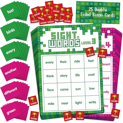 Sight Word Bingo Game, 144 Sight Words Learn to Read Level 3 & Level 4 Bingo Board Game Dolch's & Fry's Words Lists for Kindergarten and Preschool, Grade 1st, 2nd, Kids 4-8 (Up to 25 Players) - style: Sight Words Level 3 & Level 4
