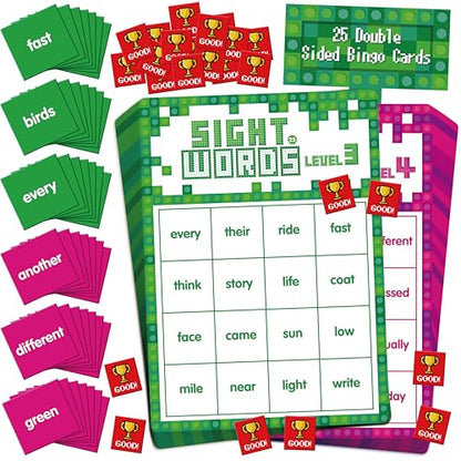 Sight Word Bingo Game, 144 Sight Words Learn to Read Level 3 & Level 4 Bingo Board Game Dolch's & Fry's Words Lists for Kindergarten and Preschool, Grade 1st, 2nd, Kids 4-8 (Up to 25 Players) - style: Sight Words Level 3 & Level 4