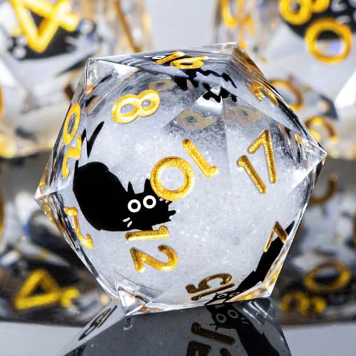 Roycevon Resin DND Dice Set with Gift Box, 7Pcs Liquid Core Cat D&D Dice, Cute Dungeons Dragons D and D Dice, Sharp Edge Role Playing Game Dice D20 D12 D10 D8 D6 D4, White Gold - color: White Gold