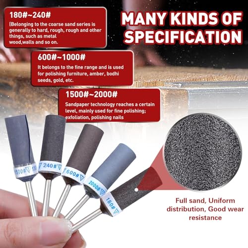 25Pcs Sanding Drums Sandpaper Sticks Set with 1/8"(3mm) Shank for Dremel Rotary Tool, 180/240/600/1000/1500/2000 Grits Different Meet More Needs for Metal Rust Removal/Jade Polishing/Stone Grinding - size: Mixed