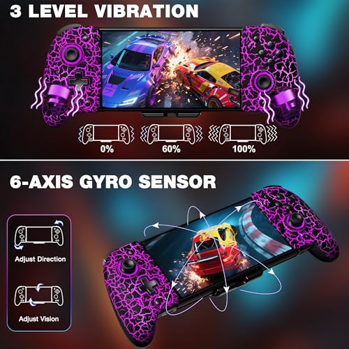 LIFUFUTEE Switch Controllers, Wireless Switch Pro Controller Replacement for Nintendo Switch Controller/OLED, Hall Effect One-Piece Joypad Controller with Programmable/Dual Vibration/Turbo/Wakeup - color: Black Crack, size: Switch 1 - 6.2"/7"