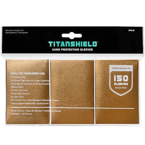 TitanShield Card Sleeves, Gold (150 Sleeves) - Fits Pokemon, MTG | Compatible with MTG Magic the Gathering, Pokemon, One Piece, Lorcana, Flesh & Blood - Trading Card Deck Protectors - color: Gold, size: Standard | 66x91mm