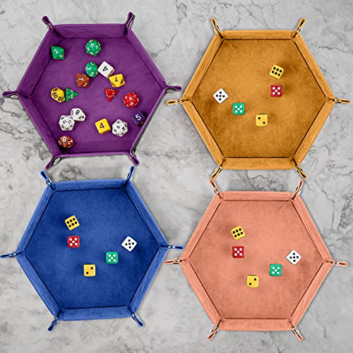 SIQUK 4 Pieces Dice Tray Hexagon Dice Rolling Holder Folding PU Leather Dice Trays for Dice Games Like RPG, DND and Other Table Games(Peach, Wine Red, Yellow, Royal Blue) - color: Peach, Wine Red, Yellow, Royal Blue