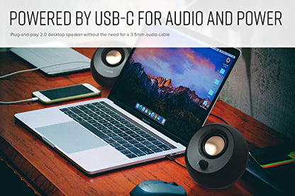 Creative Pebble V3, 2.0 USB-C Desktop Speakers, Bluetooth 5.0, Black | Bluetooth 5.0, USB-C, 2.0 Speaker, Clear Dialog, 8W RMS, USB-A Adapter, Desktop Speakers, Stereo, Black - color: Black