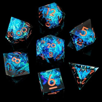 Sharp Edge DND Dice Set Handmade 7 Accessories Dice for Dungeons and Dragons TTRPG Games, Multi-Sided RPG Polyhedral Resin Sharp Edge Dice Roleplaying Games - color: Blue Dark