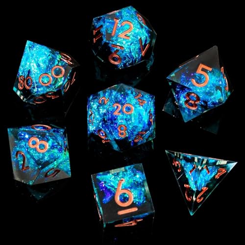 Sharp Edge DND Dice Set Handmade 7 Accessories Dice for Dungeons and Dragons TTRPG Games, Multi-Sided RPG Polyhedral Resin Sharp Edge Dice Roleplaying Games - color: Blue Dark