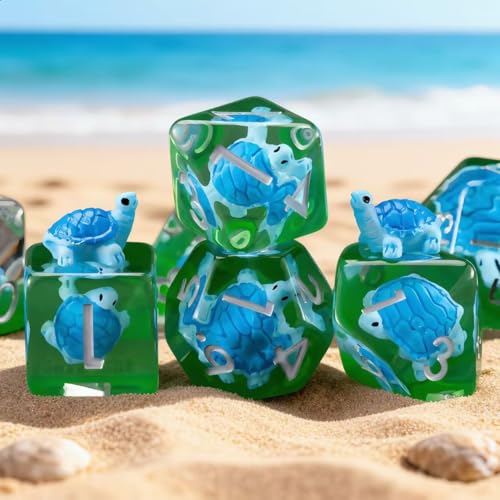 Resin D&D Dice Set, Blue Turtle DND Animal Polyhedral Dice for Dungeons and Dragons, RPG, MTG DND 7-DIE (D4, D6, D8, D10, D12, D20, D%) for Ages 15 and Up - color: Blue Turtle