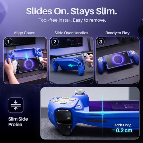 TNP Blue Silicone Case Cover Skin Compatible with PlayStation Portal | Protective soft-grip shell for steadier handheld play; 1 flexible cover only, console and thumb grips not included - color: Blue