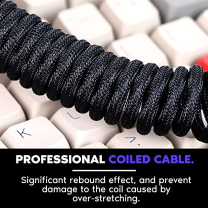 EPOMAKER Mix 1.8m Coiled Keyboard Cable, USB C to USB A TPU Cable for Mechanical Gaming Keyboard, with Detachable Metal Aviator for Custom Keyboard, Black - color: Black