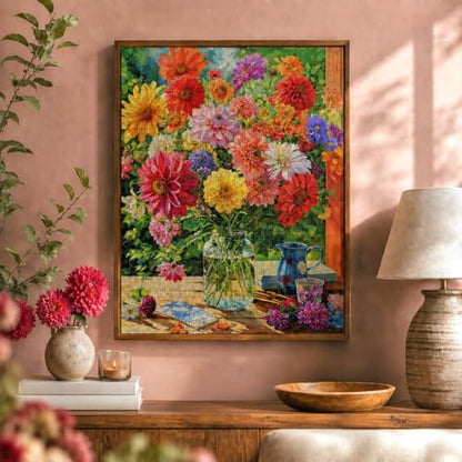 Cross & Glory - Rainbow Dahlia Delight - 1000 Piece Jigsaw Puzzle for Adults | Vibrant Flower Collection | Satin Finish | Challenging & Colorful Art - color: Rainbow Dahlia Delight