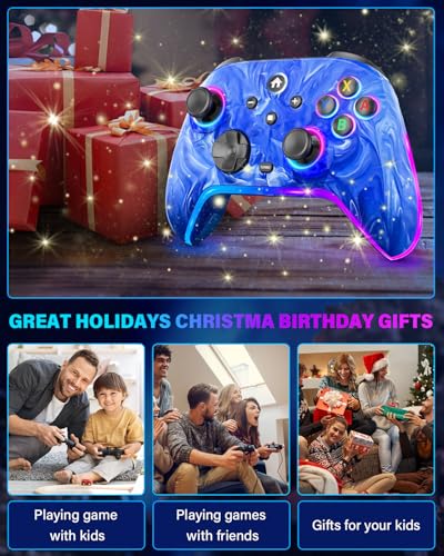 Wireless Switch Controllers for Nintendo Switch/Lite/OLED/Switch 2, 1200mAh Rechargeable Pro Controller, 10 Colors LED Light up, Switch Turbo Remote with Vibration/Motion Control/Turbo/Gyro/Wake up - color: Deep Blue