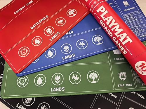 Card Game Playmat for MTG, TCG with Storage Tube Case – 2 Pack Trading Card Games Playmat with Zones & Phase Guide for Beginner Causal Player, Compatible with MTG Commander & TCG Play - Red/Green - color: Red+green