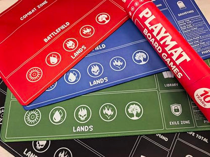 Card Game Playmat for MTG, TCG with Storage Tube Case – 2 Pack Trading Card Games Playmat with Zones & Phase Guide for Beginner Causal Player, Compatible with MTG Commander & TCG Play - Red/Green - color: Red+green