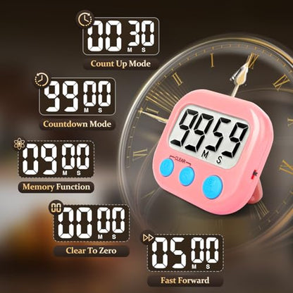 6 Pack Digital Kitchen Timer Small Classroom Timers for Kids Teachers (Blue&Pink) - color: Blue&pink
